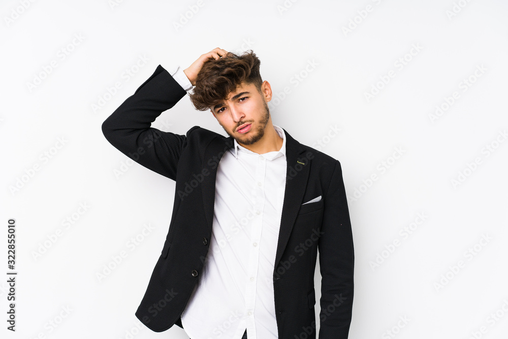 Young arabian business man isolated being shocked, she has remembered important meeting. Young arabian business man isolated being shocked, she has remembered important meeting.
