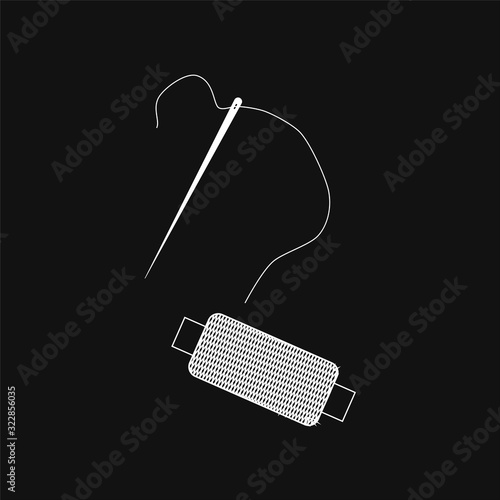 needle icon with a thread of thread. isolated on dark background. Vector illustration