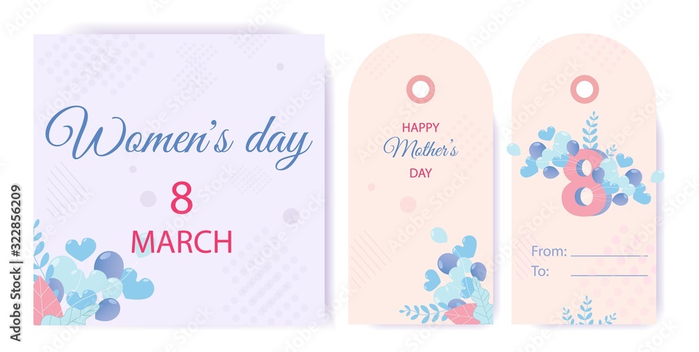 Womens Day Holiday Flat Cartoon Vector Illustration. International Seasonal Spring Holiday, 8 March Design Template. Badge or Label for Presents and Gifts. Greeting Card or Advertisement.