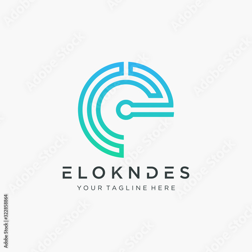 initial letter E logo design with electron element. symbol technology digital. -vector