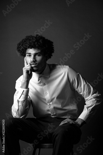 Black and White Portrait of Model In Studio 