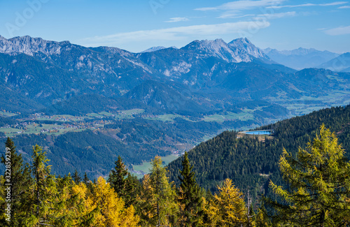 Peaceful sunny day autumn Alps mountain view. Reiteralm  Steiermark  Austria.