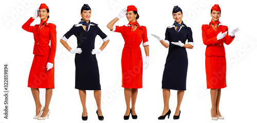 Photos Collage - Young beautiful Russian stewardess in blue uniform