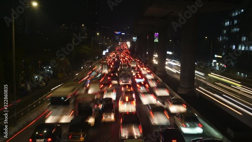 Night traffic in Mumbai, India. Time lapse.