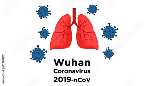 Wuhan Coronavirues 2019-nCoV Molecule next to Human Lungs respiratory system diseases illustrative vector symbology 