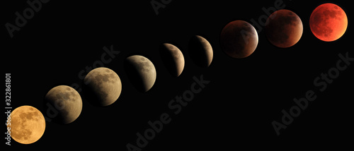 Progression of a moon eclipse to blood moon