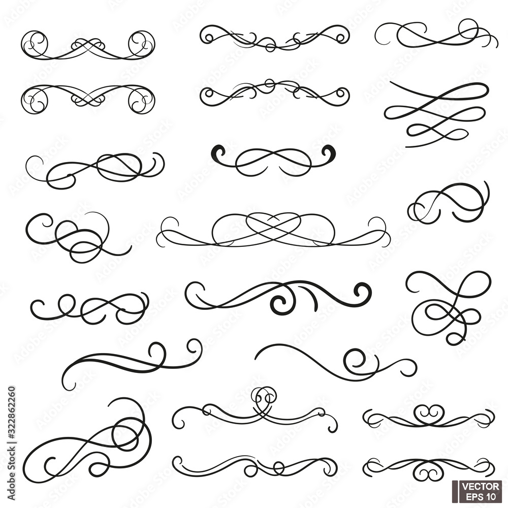 Set of curls and scrolls for design and decoration. Set of curls and scrolls for design and decoration.
