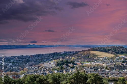 Forth of Tay Estuary from Dundee Law Monument Scotland Late in the Afternoon as the sun went Down over the Tay