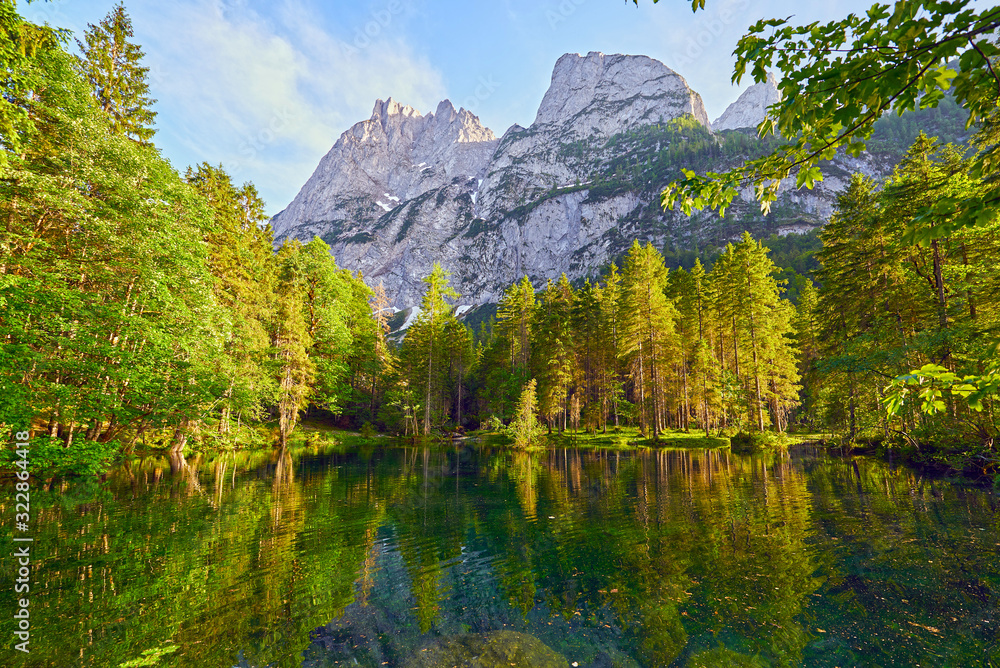 Beautiful landscape on the lake Gosaulacke.  Austrian Alps, Salzburg region. 