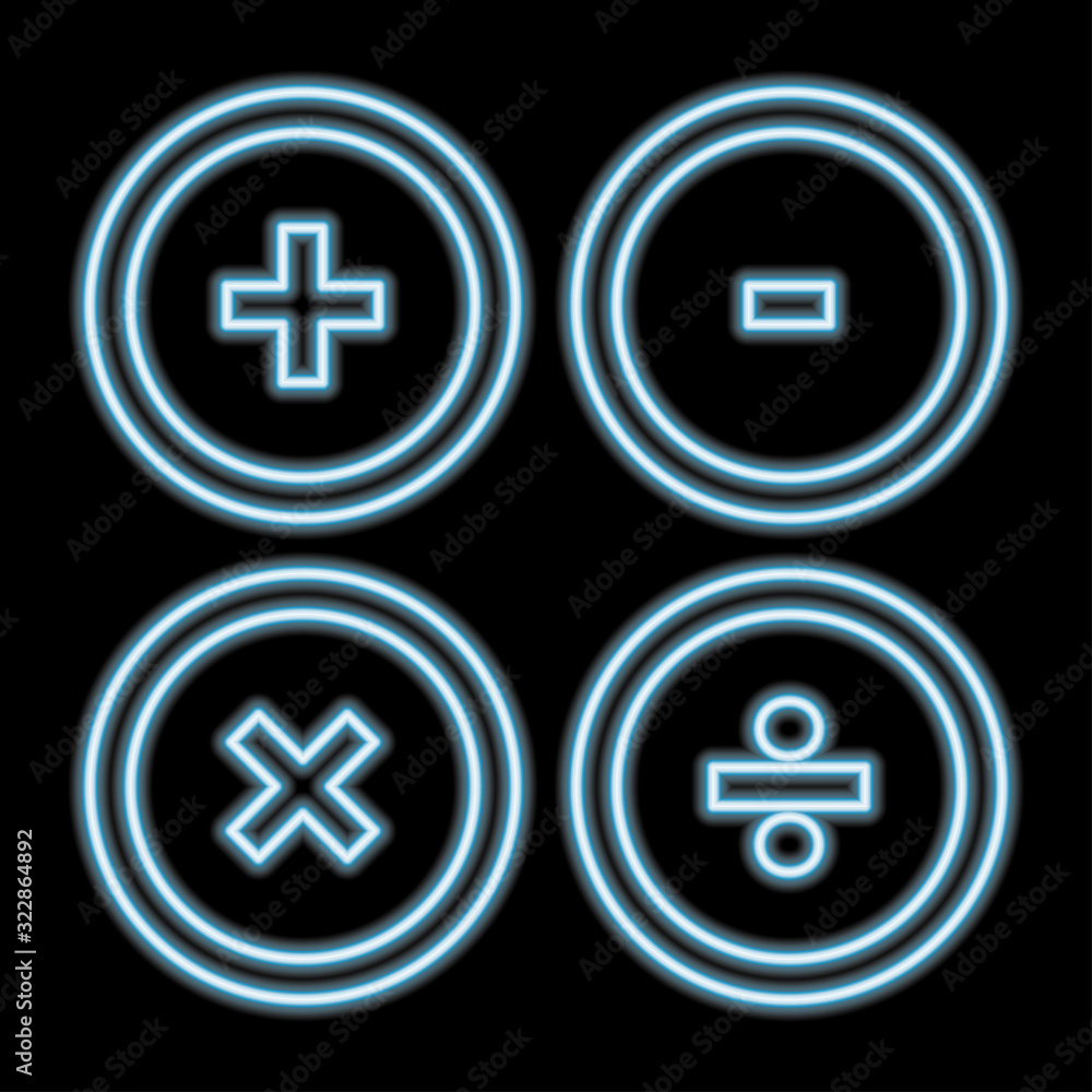 Math neon icons. Blue neon vector icon.Web button with math symbols. Round shapes on dark background. 10 eps Math neon icons. Blue neon vector icon.Web button with math symbols. Round shapes on dark background. 10 eps
