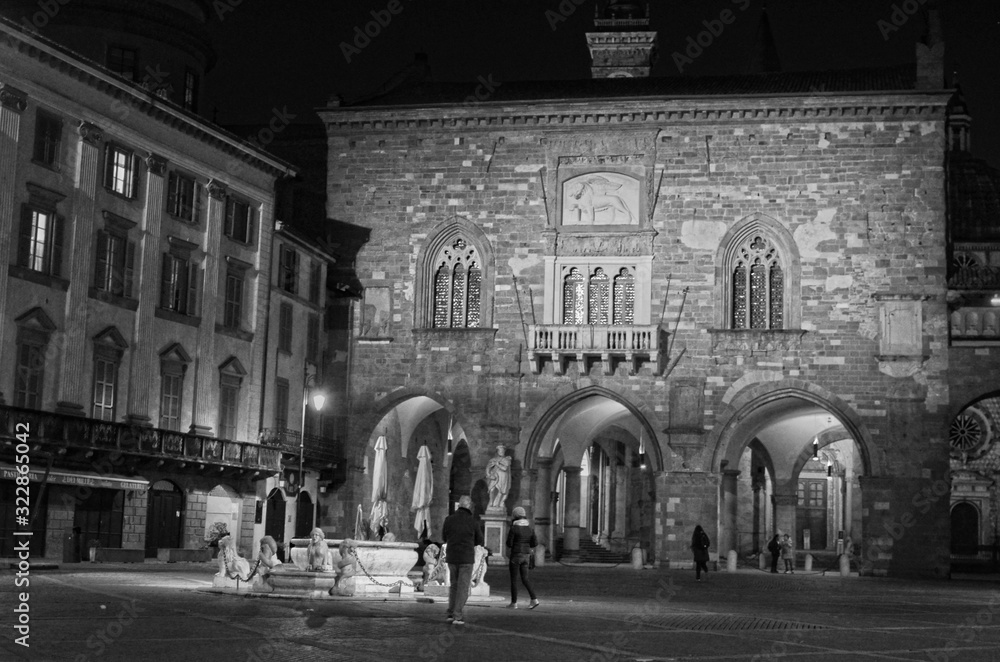 ITALY, LOMBARDY, BERGAMO (CITTA ALTA) - 05.02.2020: Bergamo Citta Alta, Piazza Vecchia