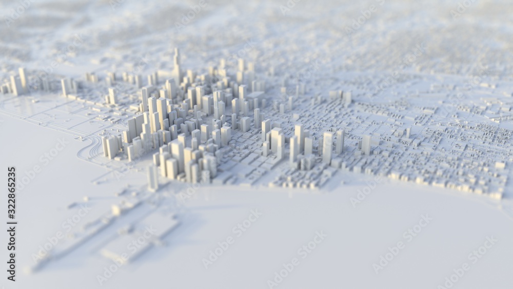 Obraz premium 3d illustration of white miniature chicago city with white material.