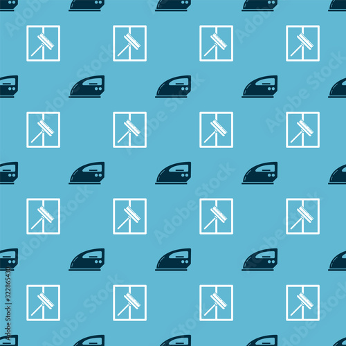 Set Electric iron and Squeegee, scraper, wiper on seamless pattern. Vector