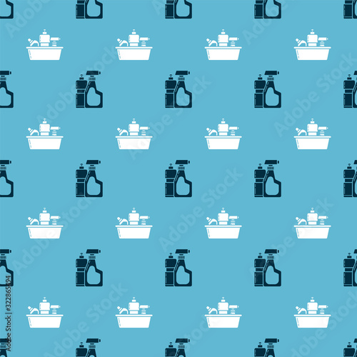 Set Plastic bottles for liquid dishwashing liquid and Plastic bottles for liquid dishwashing liquid on seamless pattern. Vector
