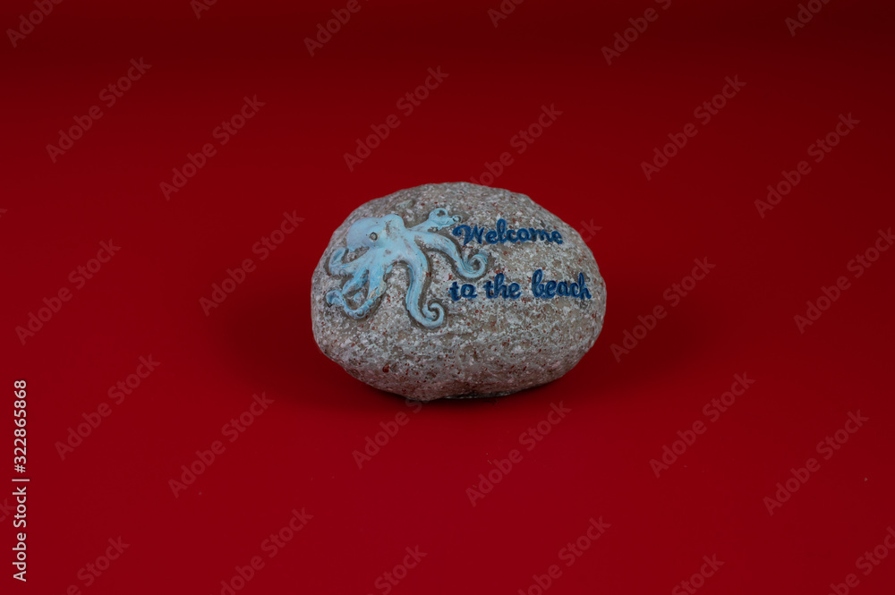 Round ornamental stone with octopus and welcome message, with gray background Round ornamental stone with octopus and welcome message, with gray background