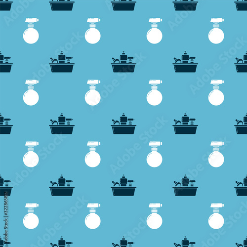 Set Plastic bottles for liquid dishwashing liquid and Cleaning spray bottle with detergent liquid on seamless pattern. Vector