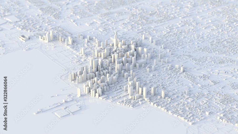 Naklejka premium 3d illustration of chicago city with white material.