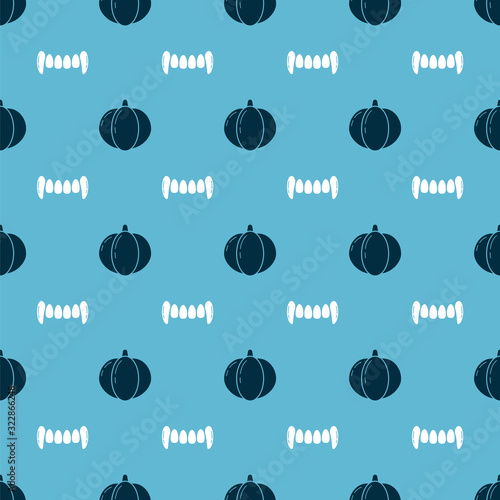 Set Pumpkin and Vampire teeth on seamless pattern. Vector
