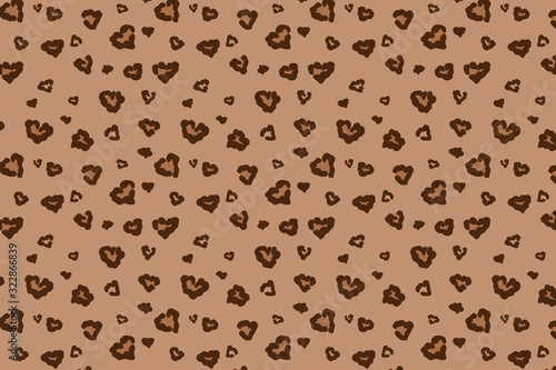 Vector background with leopard pattern made from heart-shaped spots. Cute design for Valentine s Day