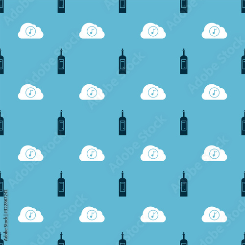 Set Bottle of wine and Music streaming service on seamless pattern. Vector