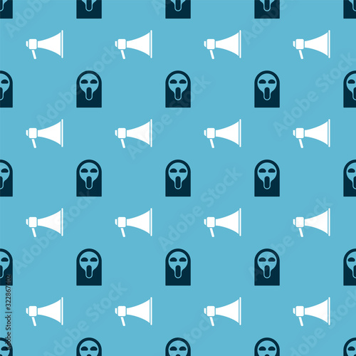Set Funny and scary ghost mask and Megaphone on seamless pattern. Vector