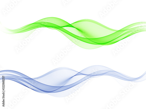 Set abstract color wave smoke transparent blue, green wavy