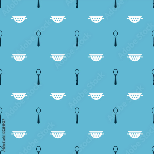 Set Spoon and Kitchen colander on seamless pattern. Vector