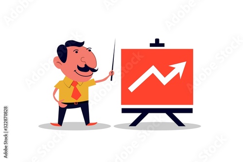 Businessman with a statistics scale. scale with an arrow. Vector.