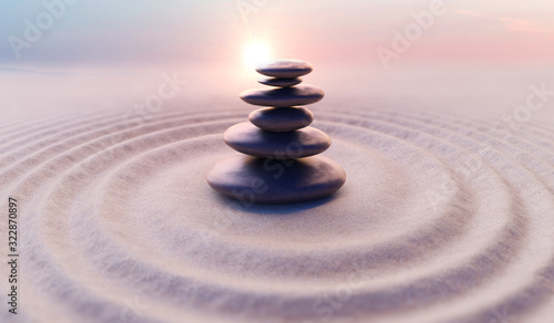Zen-like balanced stones in stack. Harmony and meditation concep photo