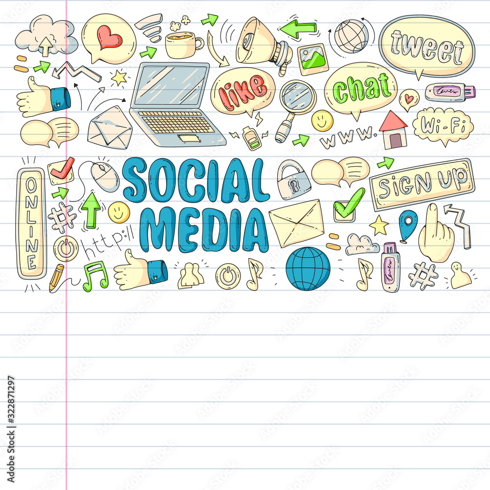 Social media, business, management vector icons. Internet marketing, communications. Social media, business, management vector icons. Internet marketing, communications.