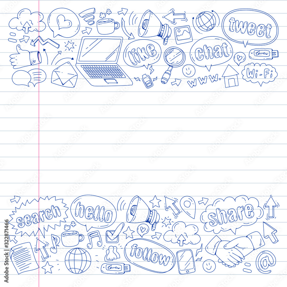 Social media, business, management vector icons. Internet marketing, communications. Social media, business, management vector icons. Internet marketing, communications.