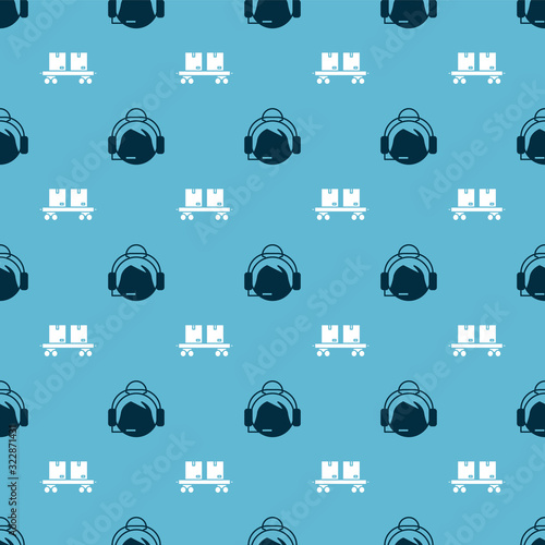 Set Support operator in touch and Railway carriage on seamless pattern. Vector