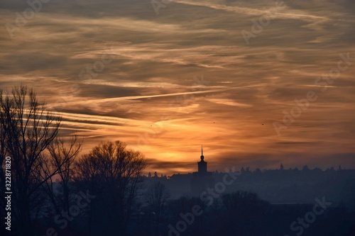 Winter sunset in Prague Czech republic