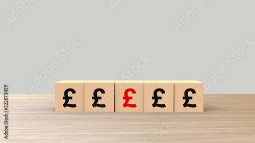 £ pound lira sign symbol Wooden cubes on table horizontal gray light background HD, mock up, template, banner with copy space for text, Risk management business financial. investment economy, bank	 photo