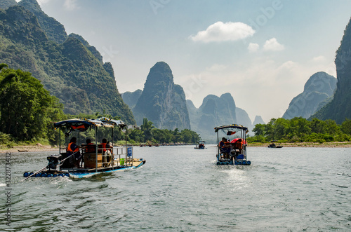 Paisaje tipico montañoso de las zonas de el rio Li en Guilin, China photo