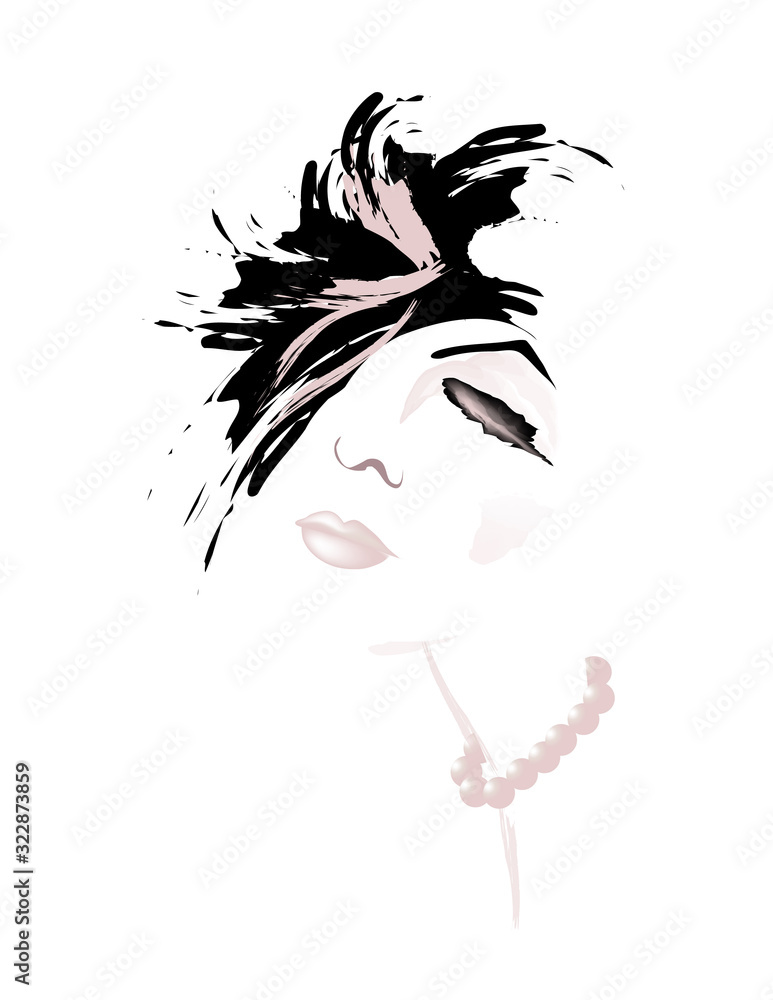 Fototapeta premium The hair of a pretty girl resembles a splash pattern in a minimalist fashion and beauty illustration.