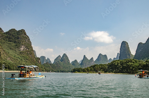 Paisaje tipico montañoso de las zonas de el rio Li en Guilin, China photo