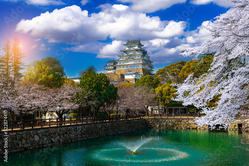 Cherry blossom.Canal around himeji castle in hyogo, Himeji-Jo Castle is famous travel spot in kansai area in Japan.