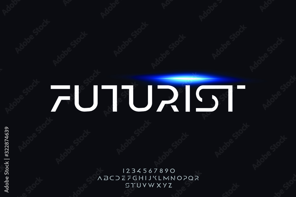 Futurist, an abstract technology science alphabet font. digital space typography vector illustration design