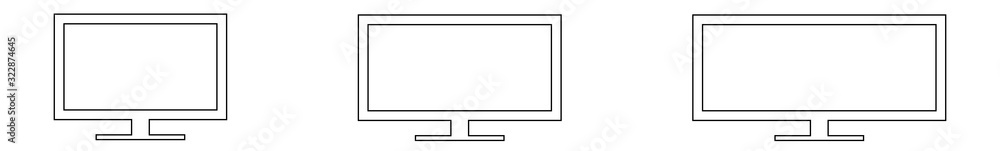 Obraz premium Screen Icon Black Line | Monitor Illustration | Computer Display Symbol | Device Logo | TV Television Sign | Isolated | Variations