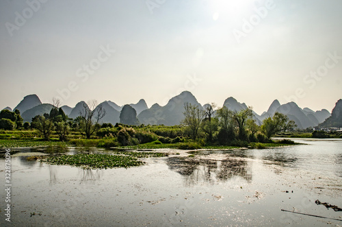 Paisaje tipico montañoso de las zonas de el rio Li en Guilin, China photo