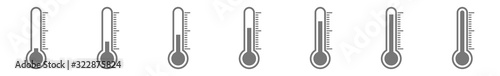 Thermometer Icon Gray | Temperature Scale Symbol | Instrument Logo | Warm Cold Illustration | Weather Sign | Isolated | Variations