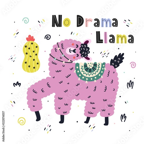 No Drama Llama funny print with hand drawn lettering