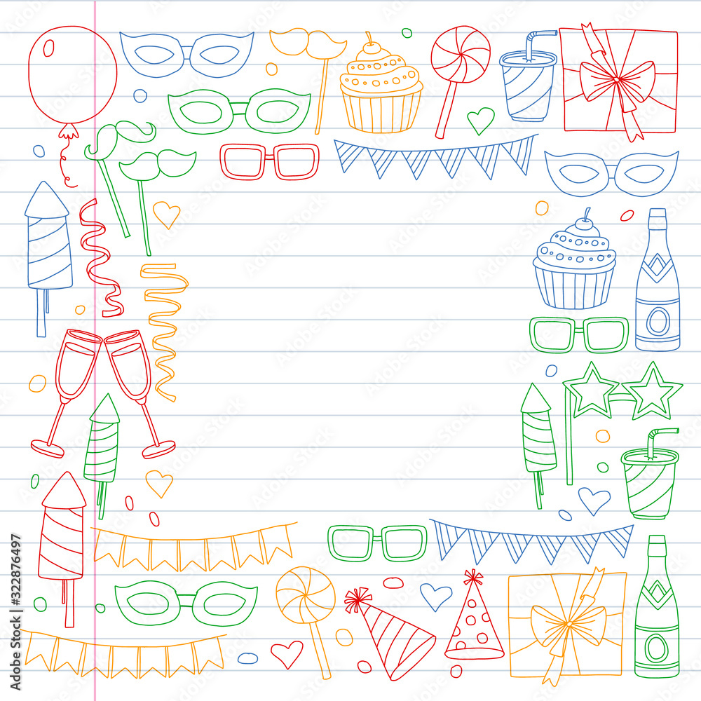 Vector pattern with bithday icons. Holiday and celebration.