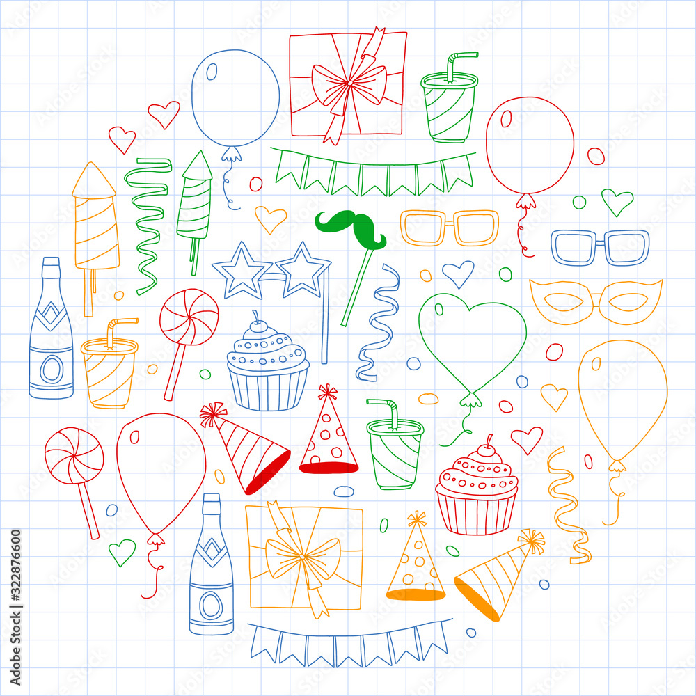 Vector pattern with bithday icons. Holiday and celebration. Vector pattern with bithday icons. Holiday and celebration.