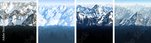 vector Himalaya alps mountains with woodland background texture seamless patterns