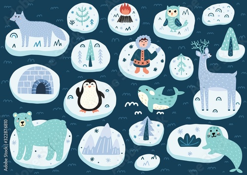 North Pole characters set. Arctic animals cute collection