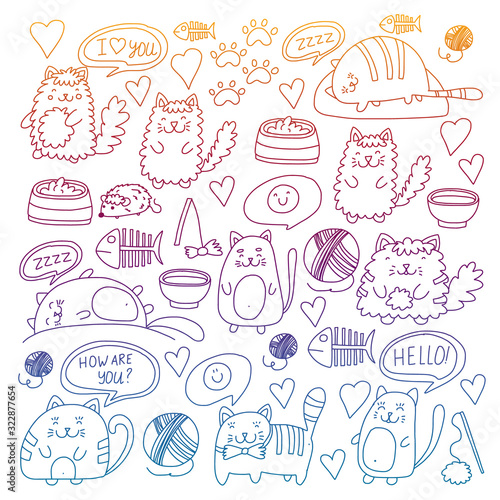 Vector pattern with cute little cats and kittens for children.