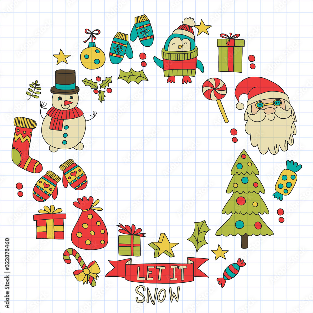 Christmas element in doodle kids drawing style. Vector pattern. Christmas element in doodle kids drawing style. Vector pattern.