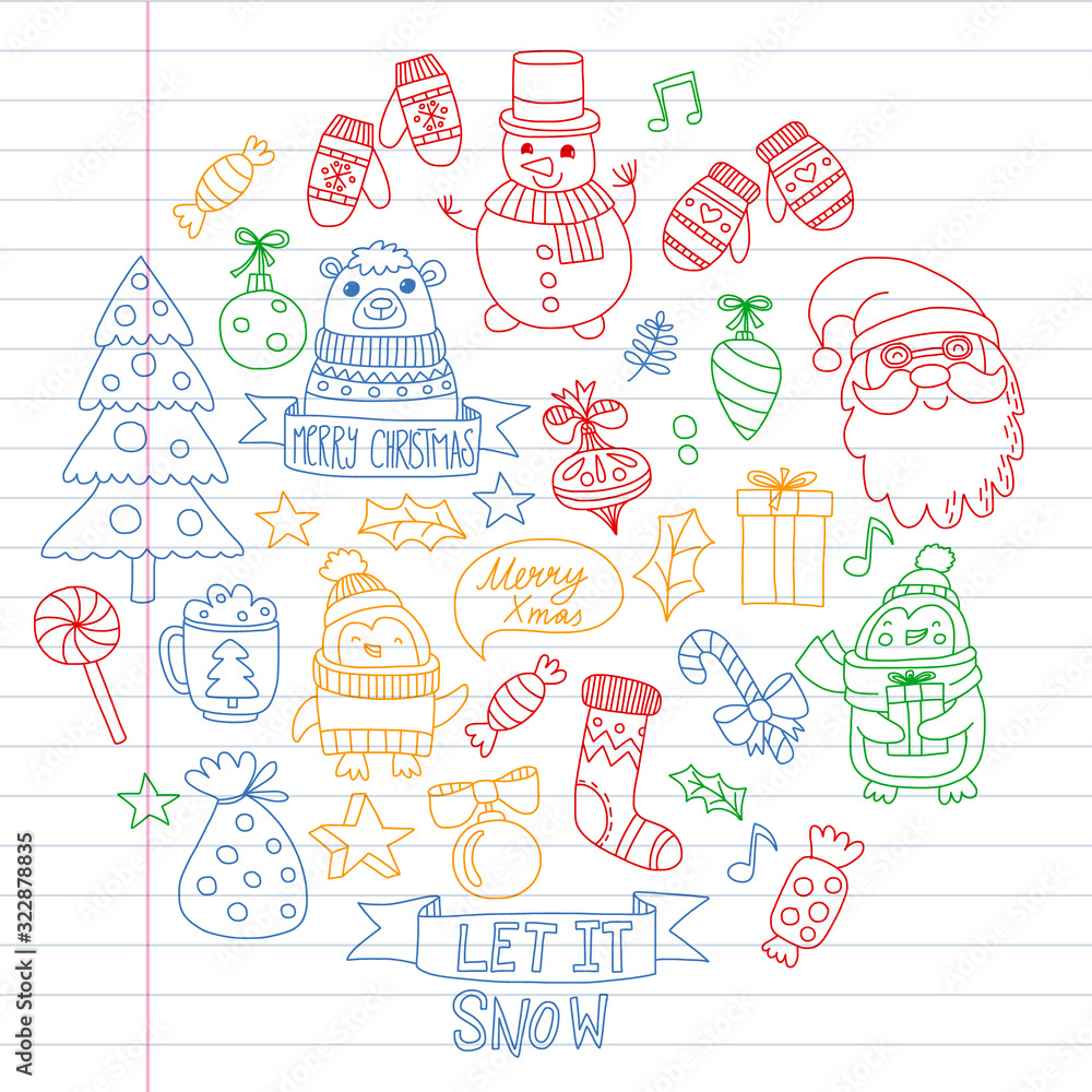 Christmas element in doodle kids drawing style. Vector pattern. Christmas element in doodle kids drawing style. Vector pattern.